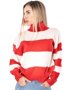 Suéteres De Punto Trenzado De Manga Larga con Cuello Alto A Rallas - comprar en línea