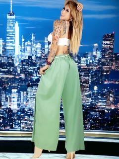 Pantalones palazzo anchos de pierna ancha para mujer, pantalones sólidos con volantes y cinturón decorativo en internet