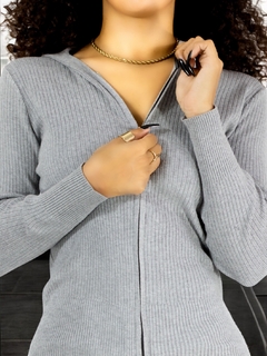Suéter Cárdigan De Manga Larga Cuello Cierre y Capucha Casual Mujer Sweater - MALABIS