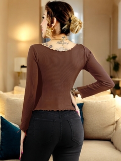 Blusa Manga Larga de Mujer Stretch Acanalada