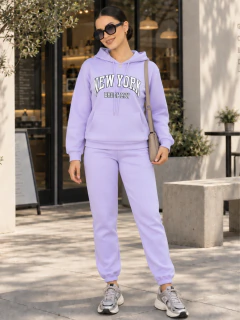 Conjunto Mujer Pants y Sudadera Jogger Afelpado Invierno Estampado NEW YORK BROOKLYN Ropa Comoda Outfit Casual Moda Urbana - MALABIS