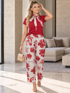 Conjunto 2 Piezas para Mujer, Blusa Manga Corta y Pantalón Palazzo Floral, Casual Chic en internet