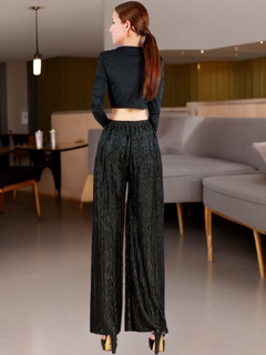 Pantalones de mujer palazzo de pierna ancha, pantalones sólidos con colores metálicos elegantes de dama