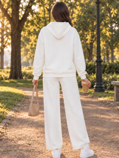 Conjunto 2 Piezas para Mujer, Sudadera con Capucha y Pantalón de Pierna Ancha, Casual y Cómodo - tienda en línea