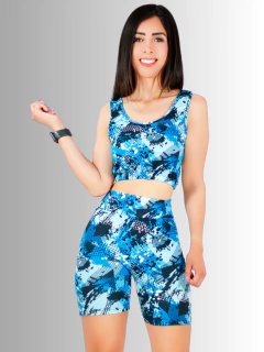 Conjunto deportivo Blusa Crop inconsútil con Shorts biker Estampado Set de 2 Piezas