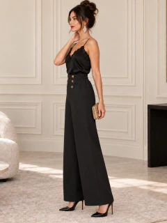 Pantalón de Mujer Palazzo, Tiro Alto, Pierna Ancha y Botones Elegantes - tienda en línea