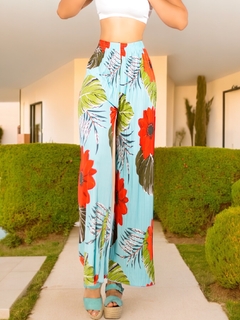 Pantalones de pierna ancha stretch con estampado y diseño plisado