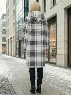 Abrigo Largo de cuadros para Mujer con Capucha, cardigan de cuadros, Chamarra Invierno Casual Elegante – Abrigo Acolchonado para Clima Frío en internet