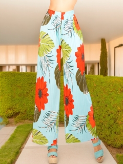 Pantalones de pierna ancha stretch con estampado y diseño plisado - comprar en línea