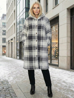 Abrigo Largo de cuadros para Mujer con Capucha, cardigan de cuadros, Chamarra Invierno Casual Elegante – Abrigo Acolchonado para Clima Frío - comprar en línea