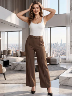 Pantalón de Vestir, Corte Elegante y Pierna Ancha, Casual Chic para Mujer en internet