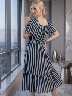 Vestido Midi de Rayas Verticales, Corte Favorecedor, Elegancia Casual y Estilo Sofisticado para Mujer - MALABIS