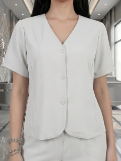 Conjunto Casual Elegante para Mujer | Blusa Manga Corta con Botones y Pantalón Recto - MALABIS