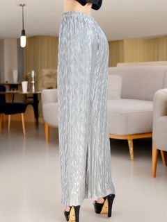 Pantalones de mujer palazzo de pierna ancha, pantalones sólidos con colores metálicos elegantes de dama - tienda en línea