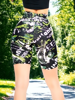 SHORT DE MUJER BIKER DEPORTIVO ESTAMPADO DE TALLE ALTO