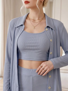 Conjunto 3 Piezas para Mujer con Cardigan, Top Crop y Pantalón Palazzo | Set Casual - tienda en línea
