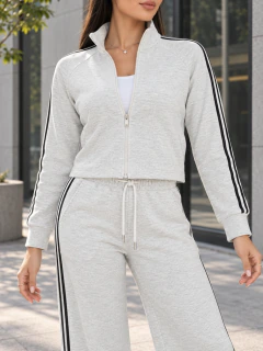 Conjunto 2 Piezas con Rayas Laterales, Sudadera de Manga Larga y Pantalón de Pierna Ancha, Casual Chic y Cómodo para Mujer - tienda en línea
