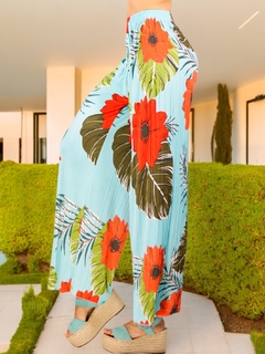 Pantalones de pierna ancha stretch con estampado y diseño plisado - MALABIS