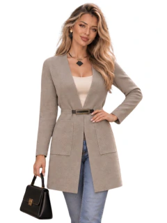 Abrigo de Mujer, Cárdigan Elegante con Cinturón y Bolsillos para Mujer, Corte Moderno y Chic para un Look Sofisticado - MALABIS