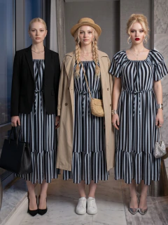 Vestido Midi de Rayas Verticales, Corte Favorecedor, Elegancia Casual y Estilo Sofisticado para Mujer - comprar en línea
