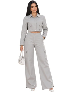 Conjunto Casual Chic de 2 Piezas, Blusa Manga Larga y Pantalón de Pierna Ancha para Mujer, Elegante y Moderno - comprar en línea