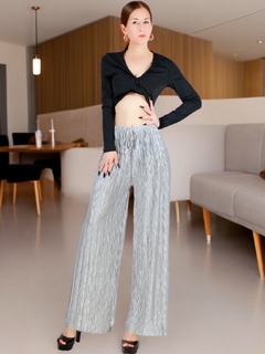 Pantalones de mujer palazzo de pierna ancha, pantalones sólidos con colores metálicos elegantes de dama