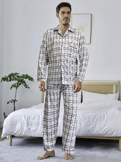 Pijamas Hombre De 2 Piezas Manga Larga Suave Cómoda Botones - MALABIS