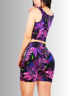 Conjunto deportivo Blusa Crop inconsútil con Shorts biker Estampado Set de 2 Piezas