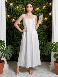 Vestido Largo para Mujer | Vestido Midi Rayado con Tirantes | Corte Amplio y Cintura Ajustada