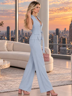 Conjunto 2 Piezas para Mujer, Chaleco Elegante y Pantalón Palazzo, Casual Chic