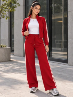 Imagen de Conjunto 2 Piezas con Rayas Laterales, Sudadera de Manga Larga y Pantalón de Pierna Ancha, Casual Chic y Cómodo para Mujer