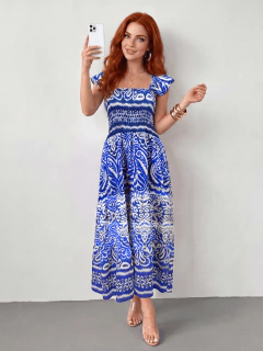 Vestido Largo para Mujer | Vestido Casual Midi con Estampado Elegante y Manga con Volante | Vestido Stretch Fresco y Cómodo para Dama en internet