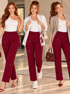 Pantalón Wide Leg Verde Salvia con Destellos Brillantes y Cintura Elástica - tienda en línea