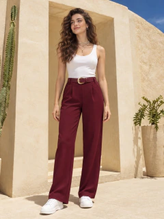 Pantalón de Vestir, Tiro Alto con Cinturón, Corte Recto Elegante y Casual para Mujer - comprar en línea