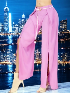 Pantalones palazzo anchos de pierna ancha para mujer, pantalones sólidos con volantes y cinturón decorativo