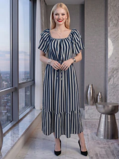 Vestido Midi de Rayas Verticales, Corte Favorecedor, Elegancia Casual y Estilo Sofisticado para Mujer