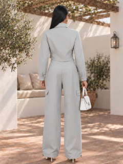 Conjunto Casual Chic de 2 Piezas, Blusa Manga Larga y Pantalón de Pierna Ancha para Mujer, Elegante y Moderno - tienda en línea
