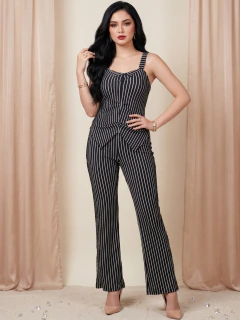 Imagen de Set de Mujer Blusa y Pantalón Acanalado | Conjunto Palazzo Rayas Verticales Tela Stretch