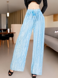 Pantalones de mujer palazzo de pierna ancha, pantalones sólidos con colores metálicos elegantes de dama - comprar en línea