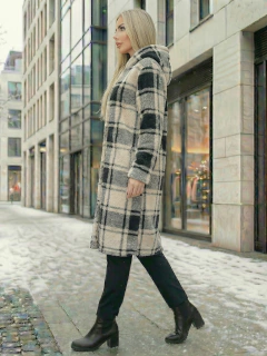 Imagen de Abrigo Largo de cuadros para Mujer con Capucha, cardigan de cuadros, Chamarra Invierno Casual Elegante – Abrigo Acolchonado para Clima Frío