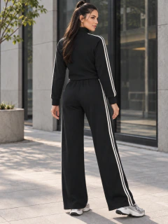Conjunto 2 Piezas con Rayas Laterales, Sudadera de Manga Larga y Pantalón de Pierna Ancha, Casual Chic y Cómodo para Mujer - MALABIS