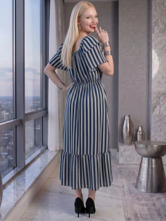 Vestido Midi de Rayas Verticales, Corte Favorecedor, Elegancia Casual y Estilo Sofisticado para Mujer - tienda en línea