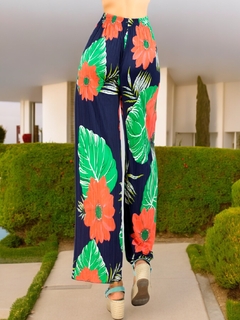 Pantalones de pierna ancha stretch con estampado y diseño plisado - MALABIS