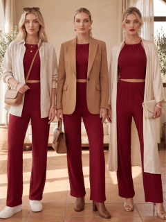 Conjunto de 2 Piezas Mujer | Top Halter y Pantalón Recto | Tela Acanalada Stretch - MALABIS