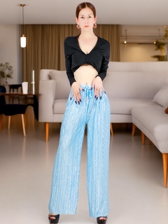 Pantalones de mujer palazzo de pierna ancha, pantalones sólidos con colores metálicos elegantes de dama - tienda en línea
