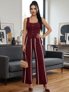 Conjunto de Mujer 2 Piezas | Pantalón Palazzo y Blusa sin Mangas con Botones | Set Elegante Casual de Tiro Alto