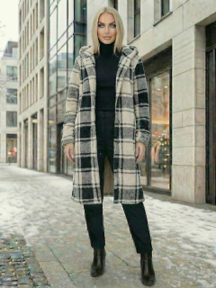 Abrigo Largo de cuadros para Mujer con Capucha, cardigan de cuadros, Chamarra Invierno Casual Elegante – Abrigo Acolchonado para Clima Frío - MALABIS