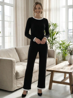 Conjunto Acanalado Mujer de Dos Piezas | Set de Blusa de Manga Larga y Pantalón Recto para Mujer. en internet