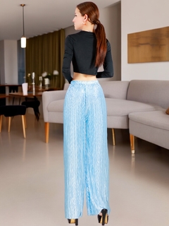 Imagen de Pantalones de mujer palazzo de pierna ancha, pantalones sólidos con colores metálicos elegantes de dama