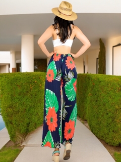 Pantalones de pierna ancha stretch con estampado y diseño plisado - tienda en línea
